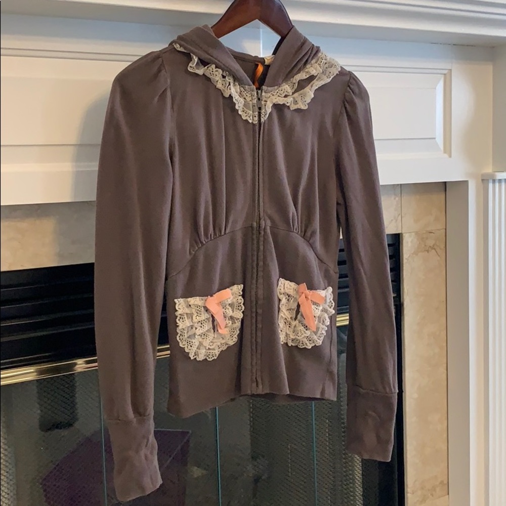 Brown zip up with lace accents